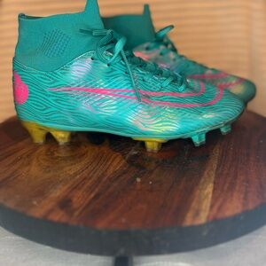 Teal and Pink Soccer Cleats